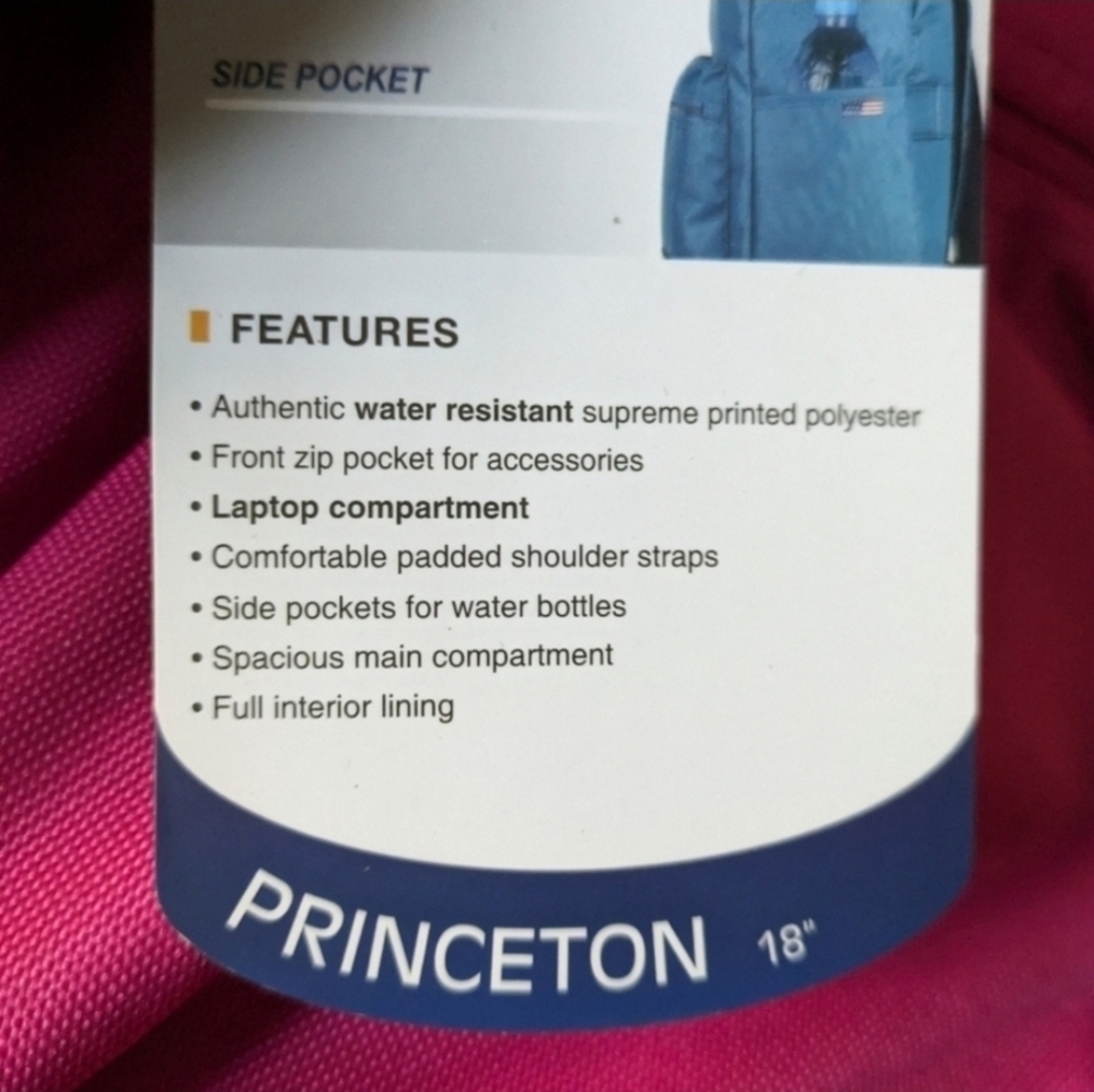 Olympia Princeton A 1010 Fuschia Pink Backpack Water Resistant 102025 - Picture 4 of 10